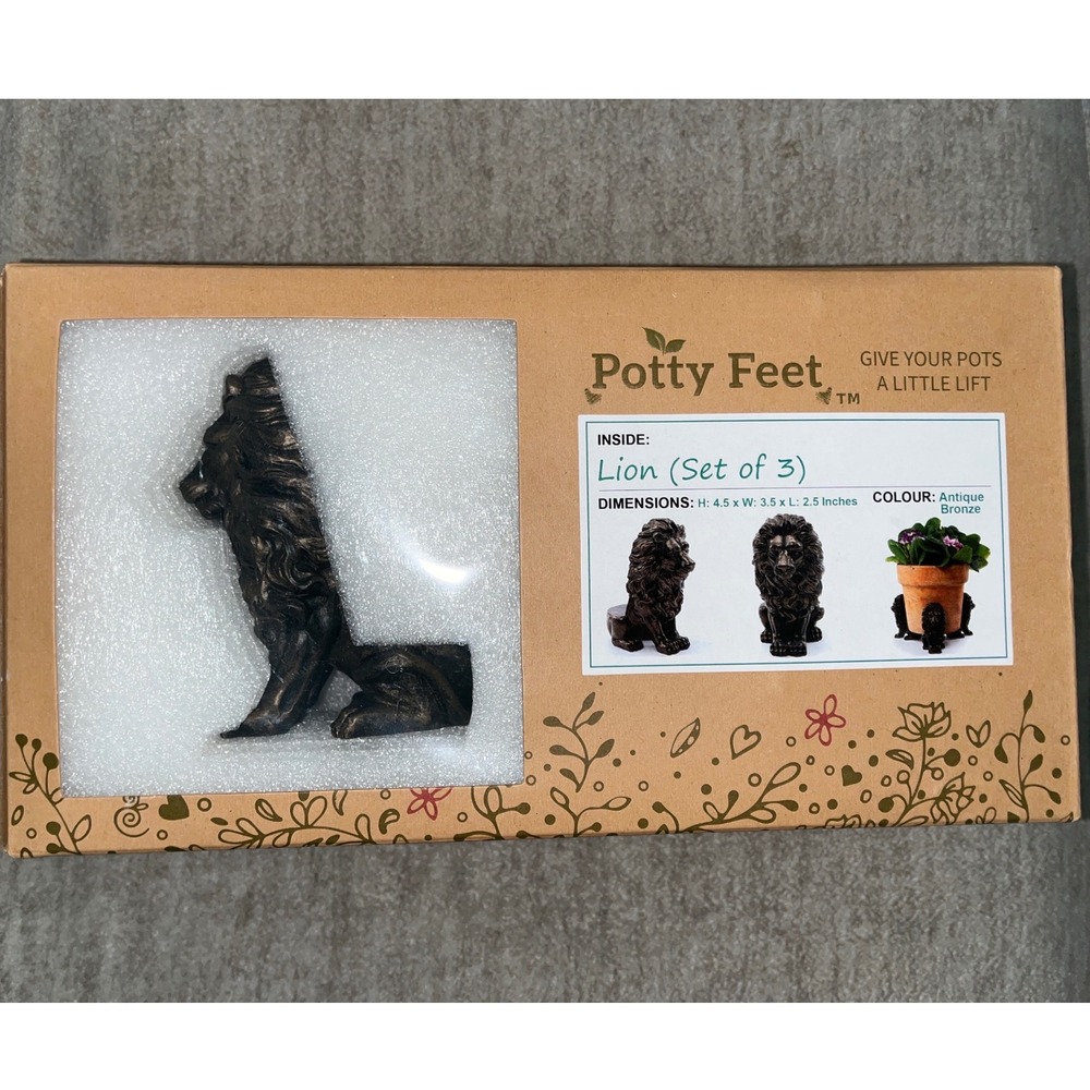 Potty Feet Lion Set of 3 Antique Bronze Planter Risers Pot Feet Decor Lion